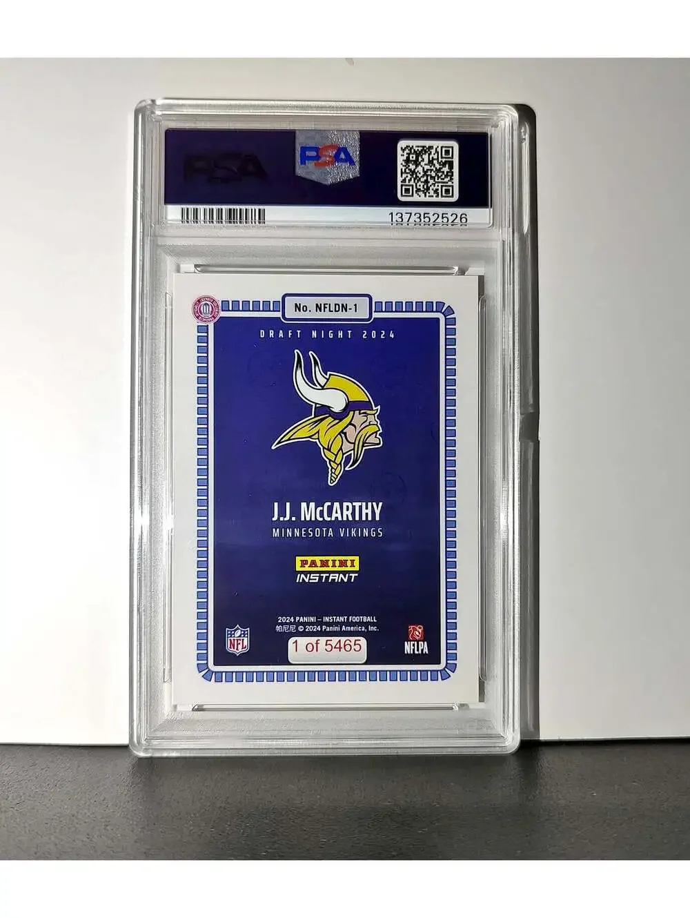 J.J. McCarthy 2023 Panini Instant Draft Night #NFLDN-1 PSA 9 Mint